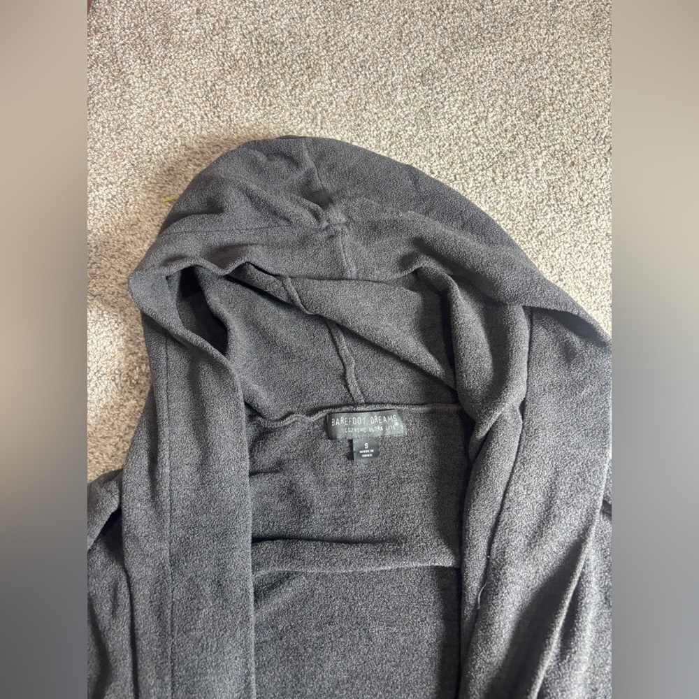 Barefoot Dreams CozyChic Ultra Lite™ Hooded Cardigan Gray Small Loungwear - Picture 9 of 14